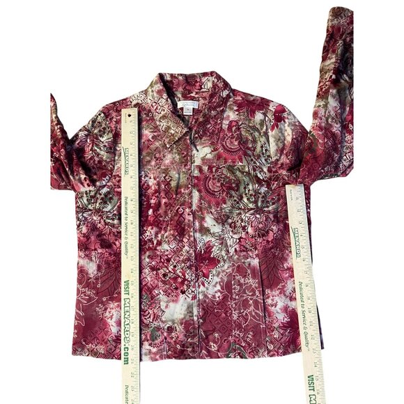 Christopher & Banks Jacket Womens M Red Multi Corduroy Zip Front Embroidered - Picture 9 of 16